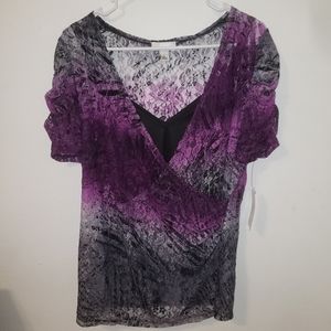 NWT Purple and Black V Neck Blouse